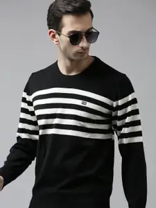 Arrow Men Black & White Striped Pullover Sweater