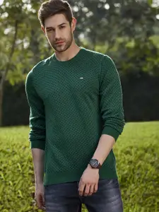 Arrow Men Teal Green & Black Self Design Pullover Sweater