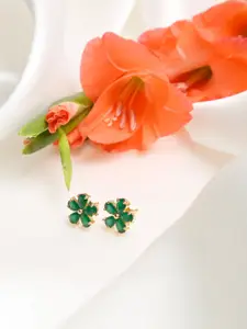 Ruby Raang Green Contemporary Studs Earrings