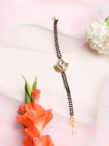 Ruby Raang Black &Gold-toned Kundan Mangalsutra Bracelet