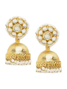 Ruby Raang Gold-Toned Contemporary Jhumkas Earrings