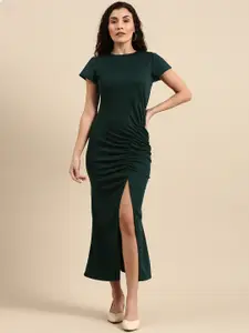 Athena Teal Bodycon Mermaid Dress with ruching detail