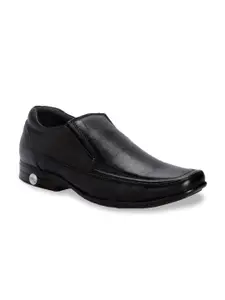 Khadims Men Black Solid Leather Pointed Toe Formal Slip-On Shoe