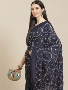 Anouk Navy Blue Embellished Silk Blend Saree