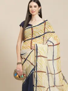 Anouk Beige & Navy Blue Printed Saree