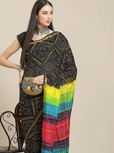 Anouk Black & Multicoloured Bandhani Art Silk Bandhani Saree