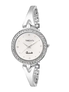 TIMESMITH Women White Embellished Dial & Silver Toned Stainless Steel Bracelet Style Straps Analogue Watch