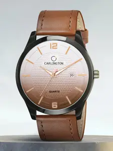 CARLINGTON Men Brown Leather Straps Analogue Watch CT1010 Tan