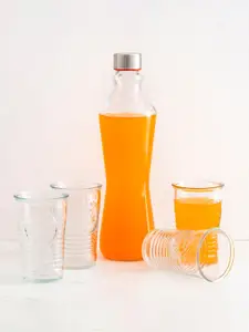 Home Centre Transparent Glass Bottle With 4 Tumblers