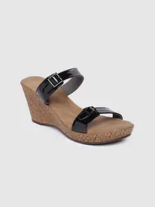 Inc 5 Black Wedge Sandals with Buckles
