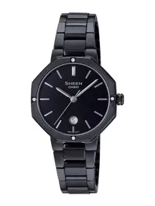 CASIO Women Black Dial & Black Stainless Steel Bracelet Style Straps Analogue Watch SH243