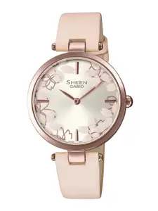 CASIO Women Pink Embellished Dial & Pink Leather Straps Analogue Watch