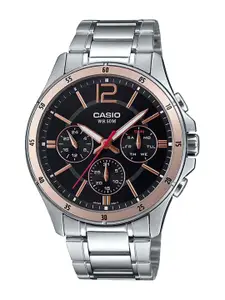 CASIO Men Black Dial & Silver Toned Bracelet Style Straps Analogue Watch