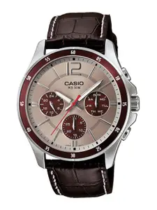 CASIO Men Brown Dial & Brown Textured Leather Straps Analogue Watch A1886