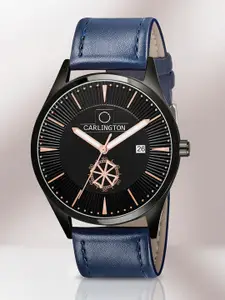 CARLINGTON Men Black Printed Dial & Blue Leather Straps Analogue Watch CT1020