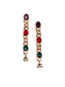 ODETTE Gold-Toned & Red Contemporary Drop Earrings