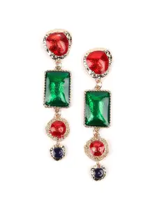 ODETTE Gold-Plated Red & Green Geometric Drop Earrings