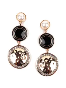 ODETTE Gold-Toned & Black Contemporary Drop Earrings