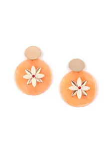 ODETTE Peach-Coloured Floral Studs Earrings