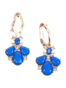 ODETTE Blue & Gold-Toned Contemporary Drop Earrings