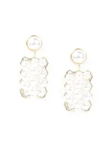 ODETTE Gold-Toned & White Contemporary Drop Earrings