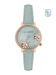 French Connection Women Blue Embellished Dial & Blue Leather Straps Analogue Watch FC21LU
