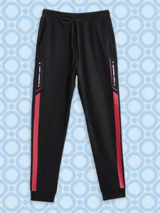 Kook N Keech Teens Boys Black & Red Solid Joggers with Side Taping Detail