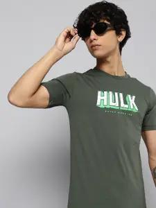 Kook N Keech Marvel Teens Boys Olive Green Cotton Hulk Printed T-shirt