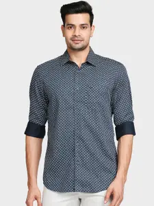 ColorPlus Men Blue Tailored Fit Opaque Printed Casual Shirt