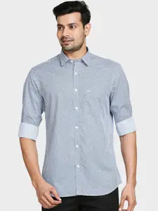 ColorPlus Men White Tailored Fit Opaque Printed Cotton Casual Shirt