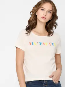 ONLY Women White Typography Printed T-shirt