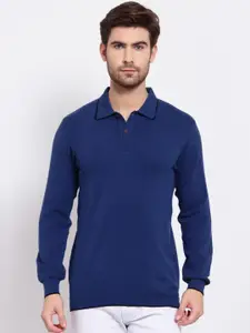 Kalt Men Blue Polo Collar T-shirt