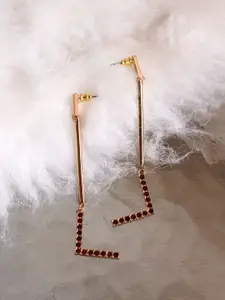 Bellofox Gold-Toned & Red Studded Drop Earrings