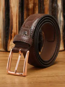 LOUIS STITCH Men Brown Textured Leather Belt