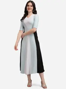 PURVAJA Blue Colourblocked Midi Dress