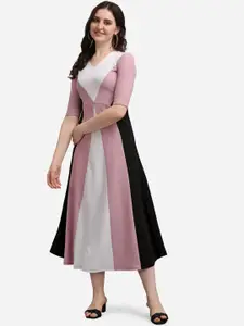 PURVAJA Lavender Colourblocked Midi Dress