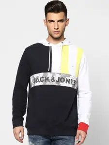 Jack & Jones Men Multicoloured Colourblocked Hooded Sweatshirt