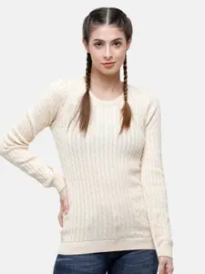 98 Degree North Women Cream-Coloured Cable Knit Pullover