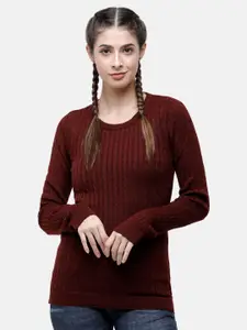 98 Degree North Women Burgundy Striped Pullover