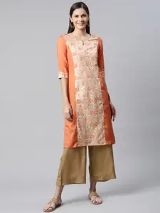 AURELIA Women Orange & Beige Ethnic Motifs Printed Kurta