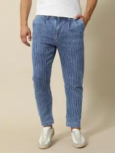 Mr Bowerbird Men  Blue & White Striped Tapered Fit Stretchable Jeans
