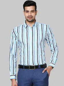 Park Avenue Men Blue & White Slim Fit Opaque Striped Cotton Formal Shirt