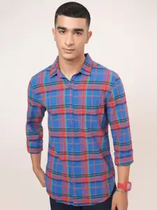 HIGHLANDER Men Blue & Pink Slim Fit Tartan Checks Opaque Checked Casual Shirt