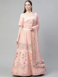 Readiprint Fashions Pink Embroidered Sequinned Semi-Stitched Lehenga & Unstitched Blouse With Dupatta