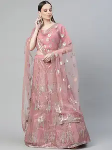 Readiprint Fashions Pink Embellished Sequinned Semi-Stitched Lehenga & Unstitched Blouse With Dupatta