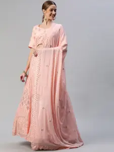 Readiprint Fashions Coral Pink Semi-Stitched Lehenga & Unstitched Blouse With Dupatta