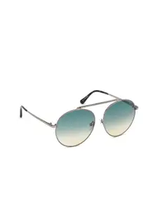 Tom Ford Women Blue Lens & Gunmetal-Toned  UV Protected Round Sunglasses FT0571 58 14W