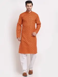 KRAFT INDIA Men Orange Ethnic Printed Dobby Kurta