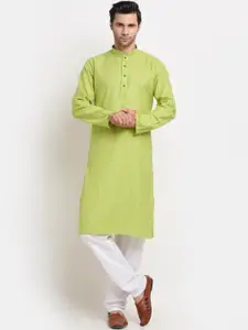 KRAFT INDIA Men Green Checked Pure Cotton Straight Kurta