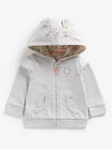 mothercare Girls Grey 3D Bunny Ear Detailed Pure Cotton Hooded Sweatshirt